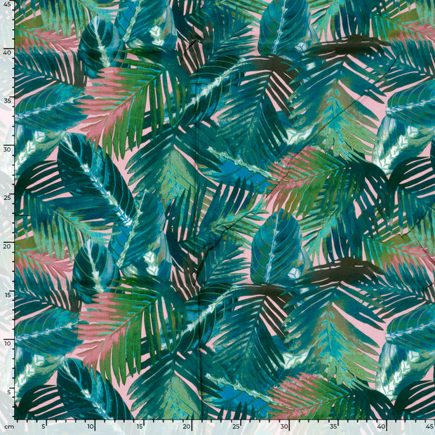 Viscose Poplin fabric Leaves Pink