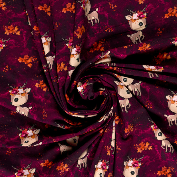 French Terry fabric Wine red digital printed 