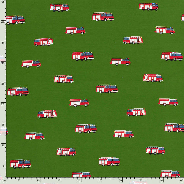 Jersey fabric Firetrucks Khaki Green