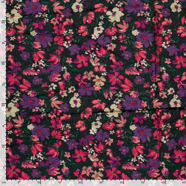 Viscose Nylon Ottoman fabric Flowers Fuchsia