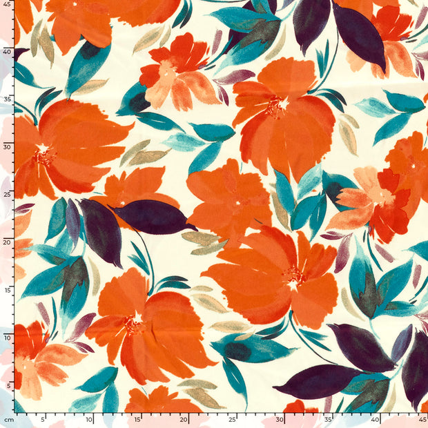 Satin Duchesse fabrik Blumen Orange