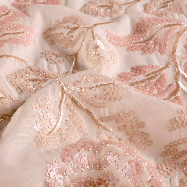 Woven Polyester fabric Flowers Off White