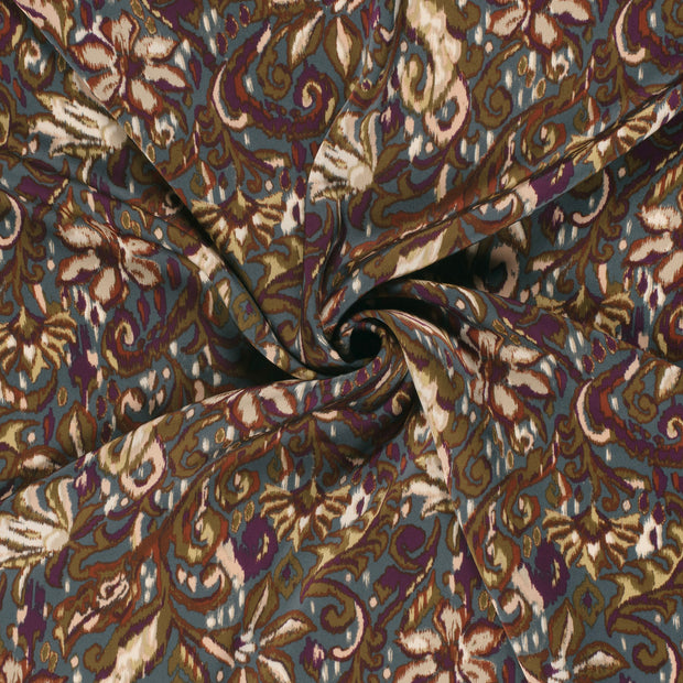 Satin Duchesse fabric Steel Blue printed 