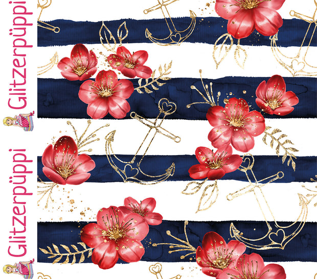 Jersey fabric Anchors Navy