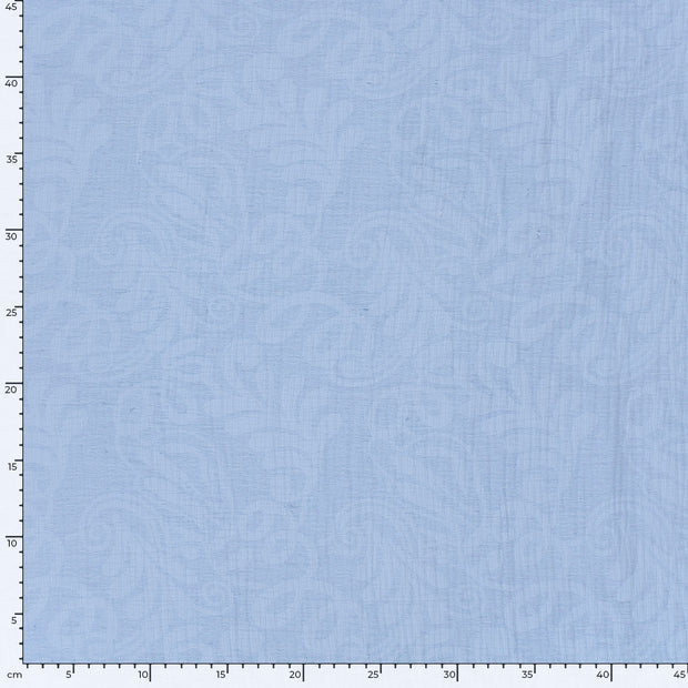Woven Cotton Linen fabric Leaves Baby Blue