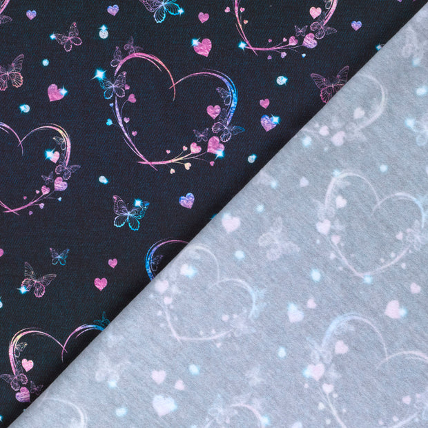French Terry fabric Hearts brushed and digital printed 