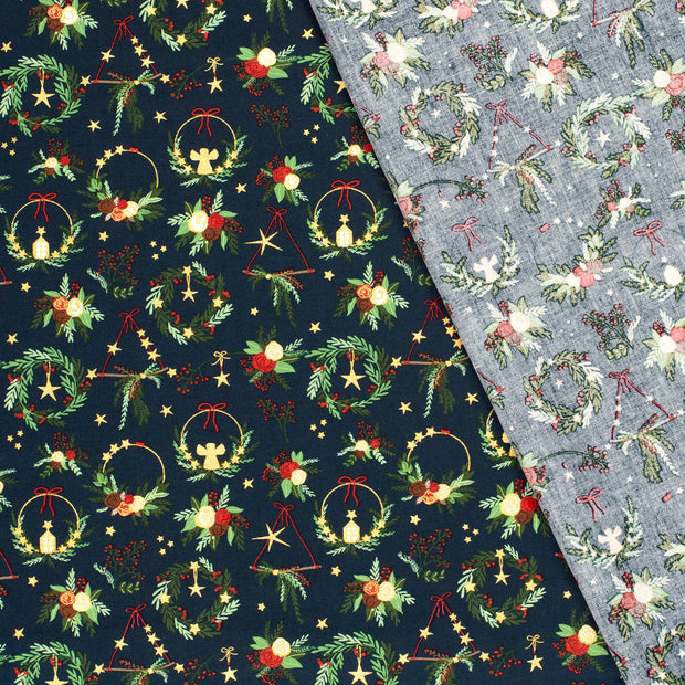 Cotton Poplin fabric Christmas printed and foil 