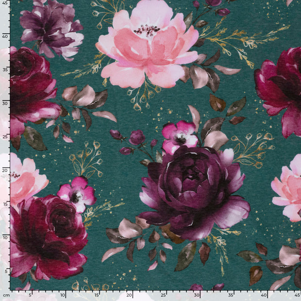 Jogging fabric Roses Petrol