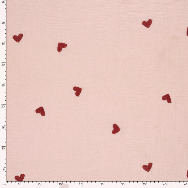 Muslin fabric Hearts Light Pink