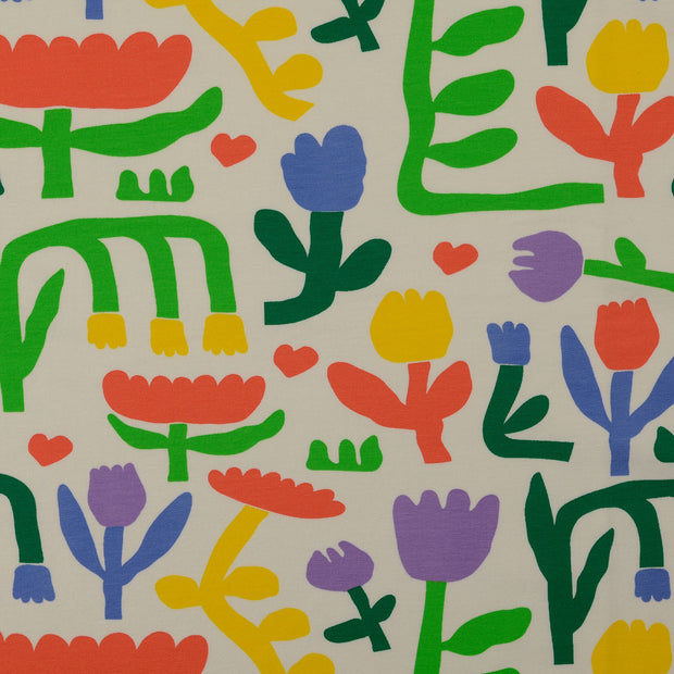 French Terry fabric Flowers White
