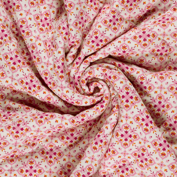 Muslin bounded fabric Fuchsia printed 