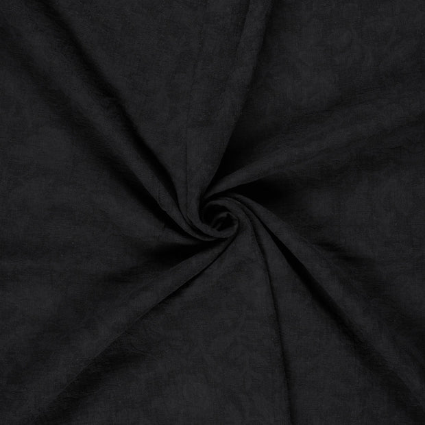 Woven Cotton Linen fabric Black embroidered 