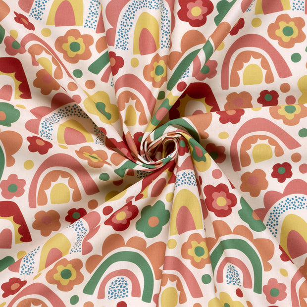Cotton Poplin fabric Off White printed 