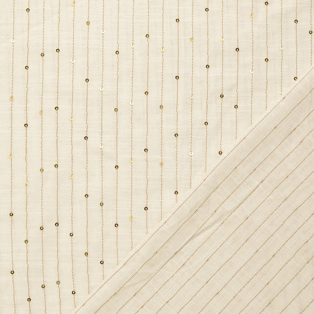 Woven Viscose Linen fabric White Sequins 