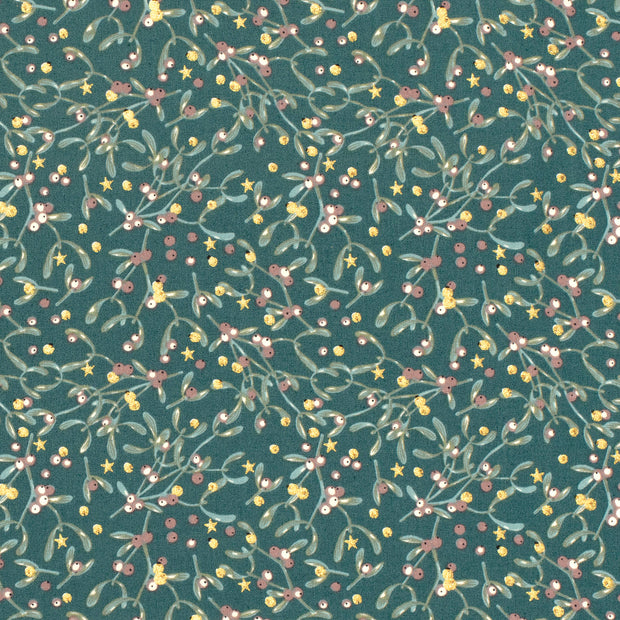Cotton Poplin fabric Leaves Petrol