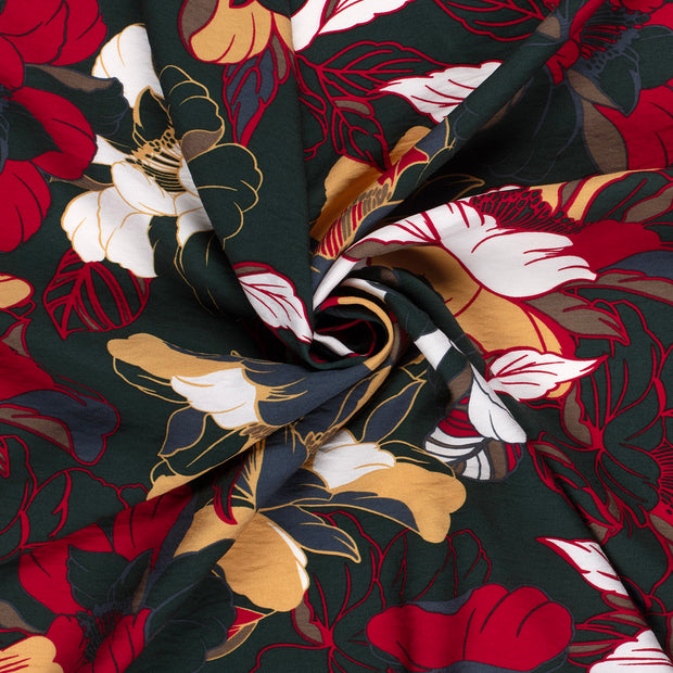 Viscose Nylon Crepe fabric Dark Green printed 