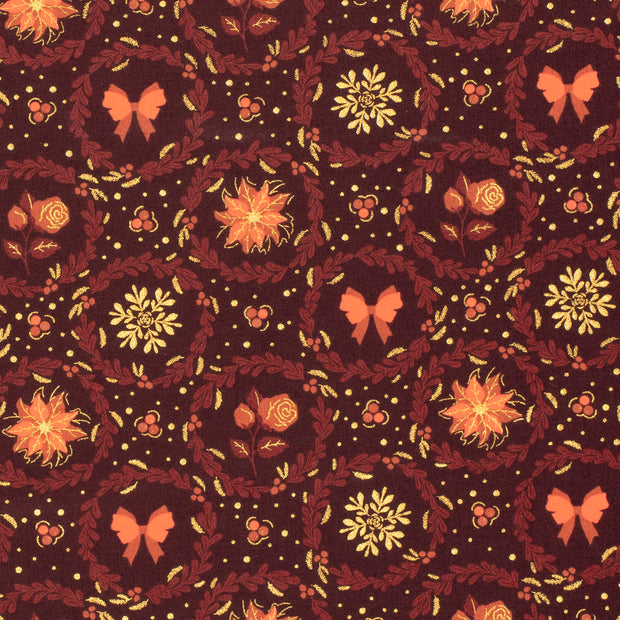 Cotton Poplin fabric Christmas Wine red