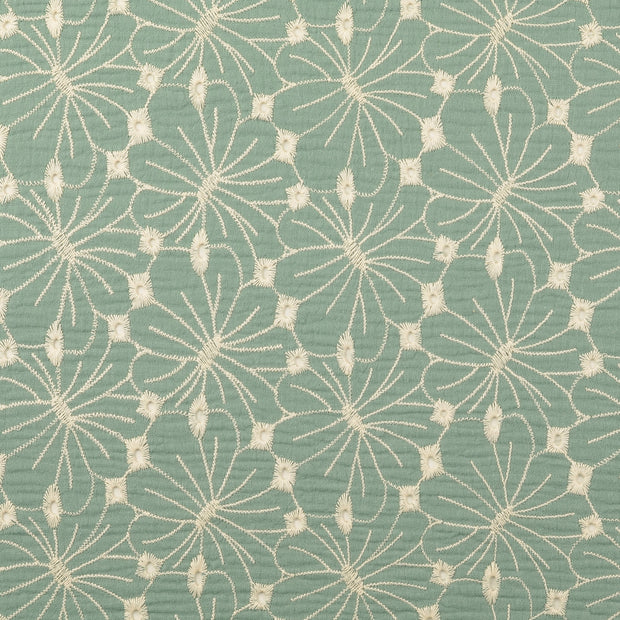 Mousseline stof Bloemen Donker mint