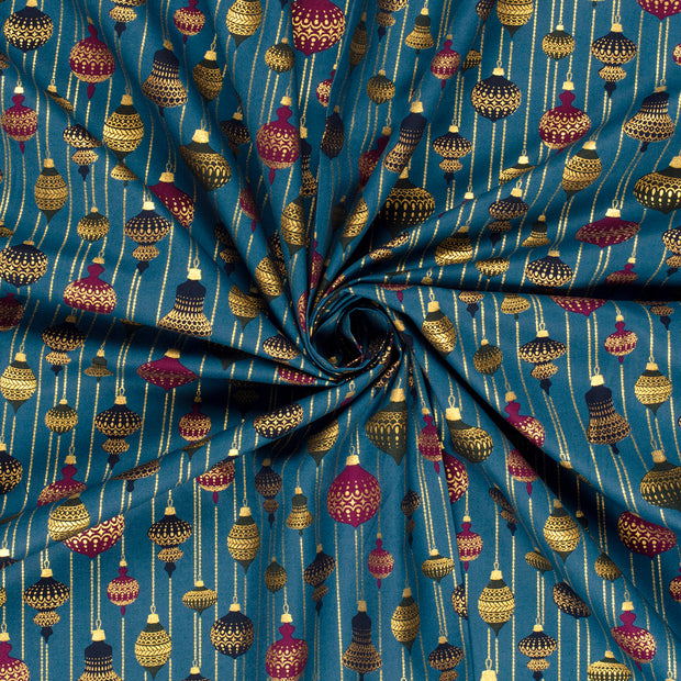 Cotton Poplin fabric Petrol printed and foil 
