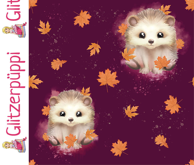 French Terry fabric Hedgehog Wine red