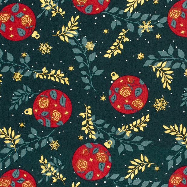 Cotton Poplin fabric Christmas stars Dark Green