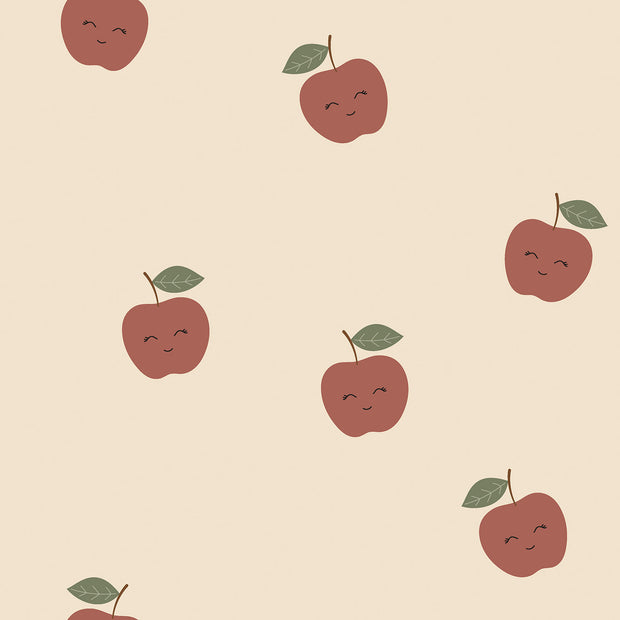 French Terry fabric Apples Beige