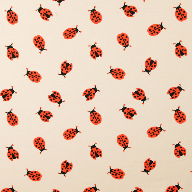 Jersey fabric Ladybugs Off White