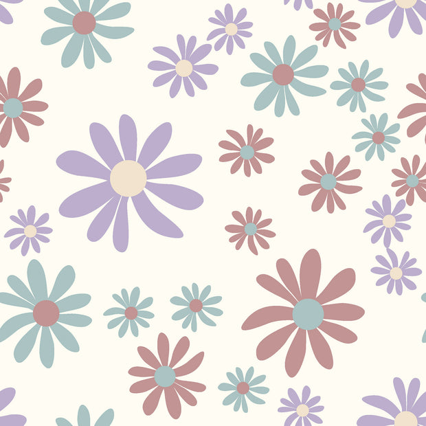 Terry Crepe fabric Flowers Off White