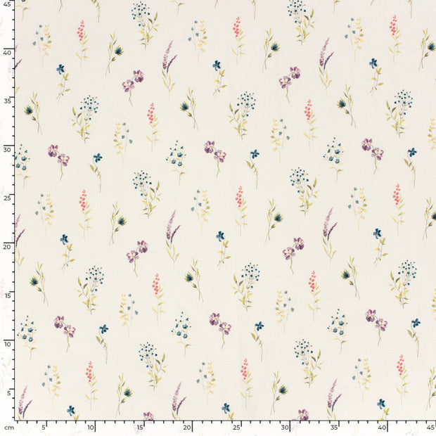 Cotton Jersey GOTS organic fabric Flowers Off White
