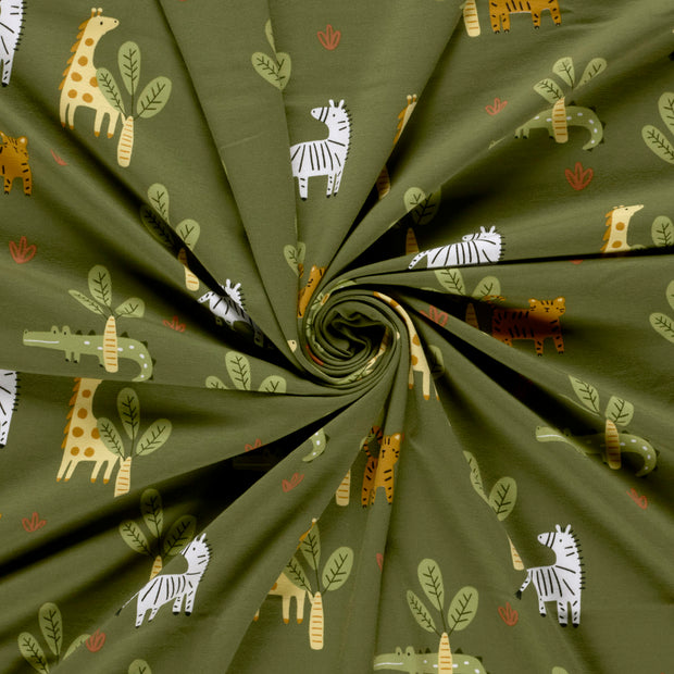 Jersey fabric Khaki Green printed 