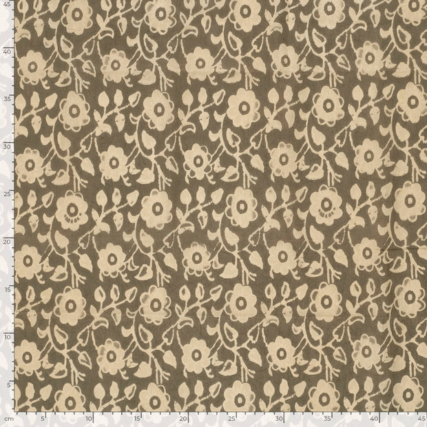 Voile fabric Flowers Grey