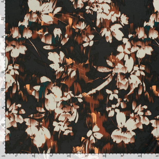 Satin Duchesse fabric Flowers Dark Green