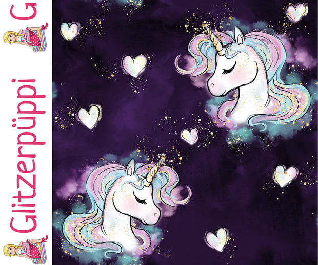 Jersey fabric Unicorn Aubergine