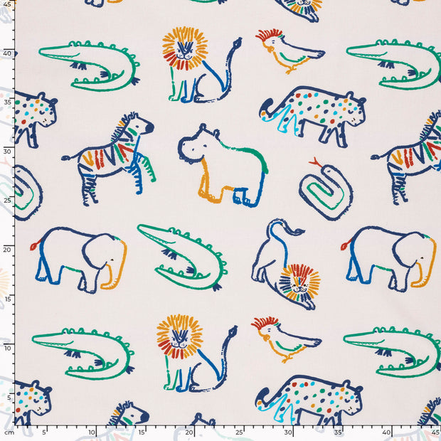 Cotton Poplin fabric Animals Off White