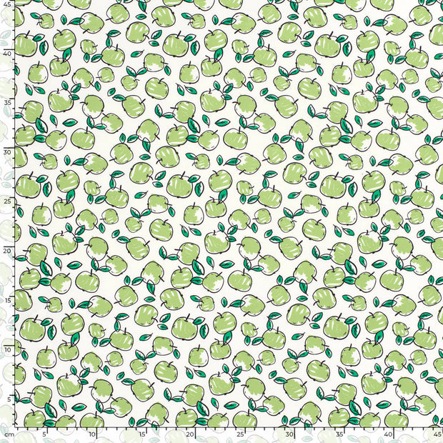 Jersey fabric Apples Optical White