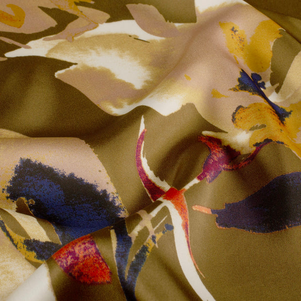Satin Duchesse fabric Flowers Taupe Grey