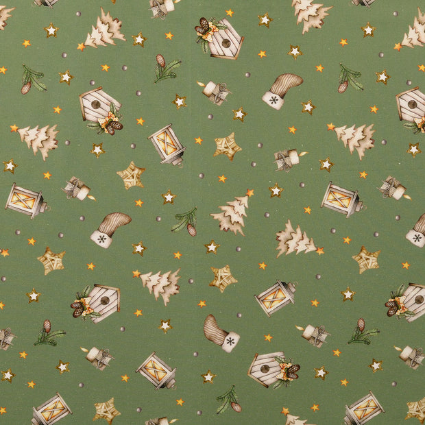 Cotton Poplin fabric Christmas Green