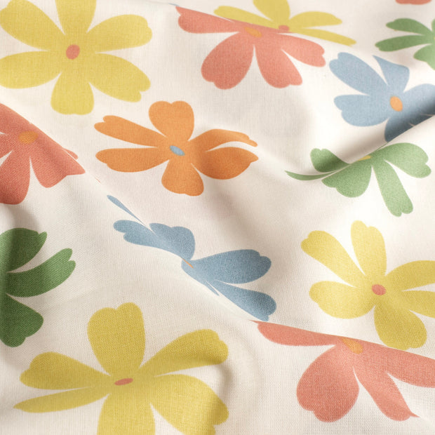 Cotton Poplin fabric Flowers Off White