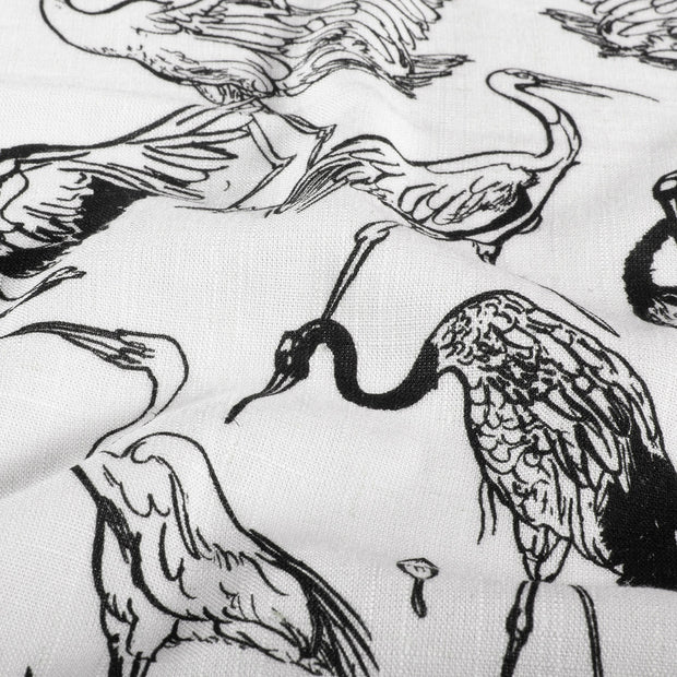 Woven Viscose Linen fabric Birds White