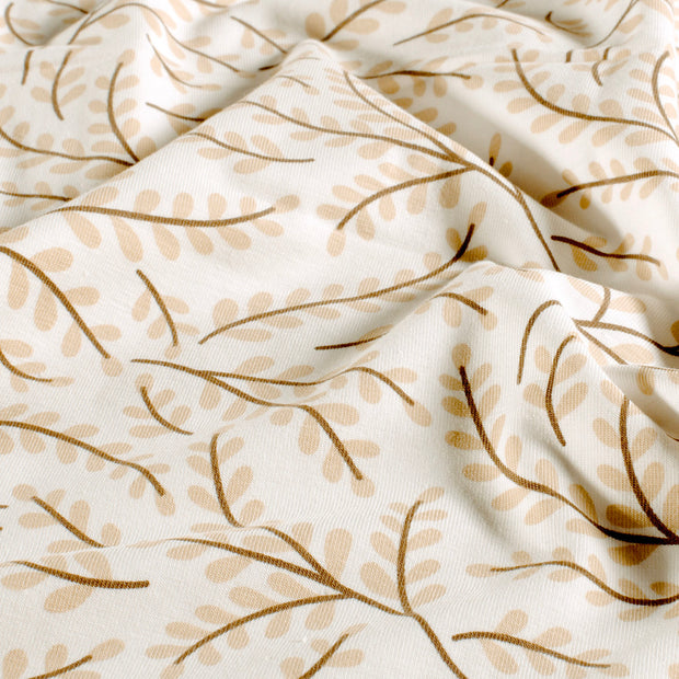 Jersey tissu Feuilles Blanc cassé