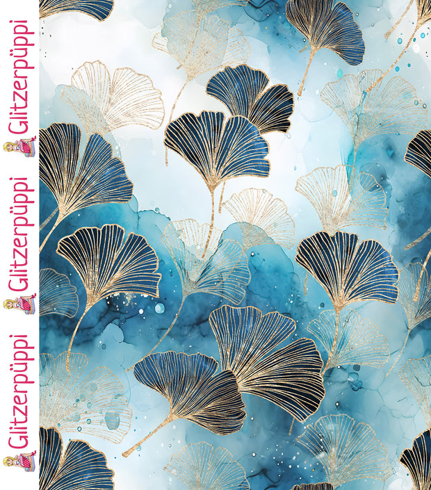 Jersey fabric Ginkgo biloba Aqua
