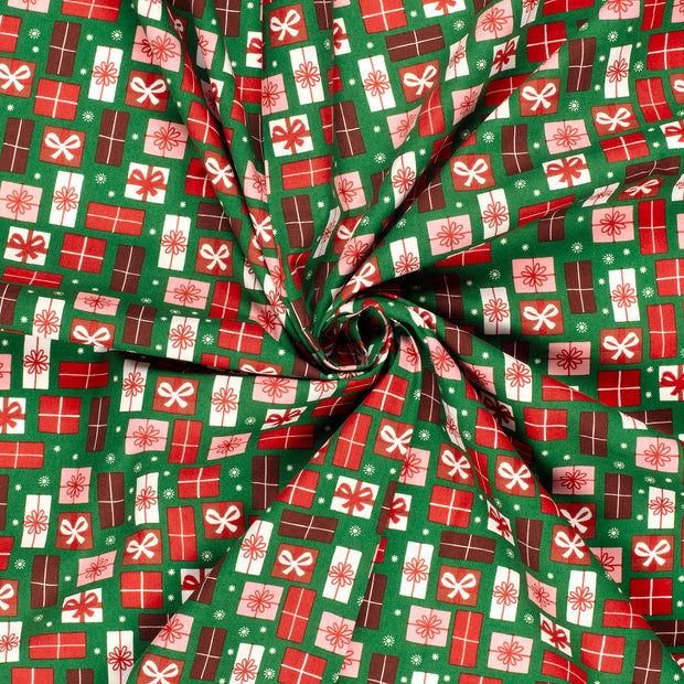 Cotton Poplin fabric Green printed 