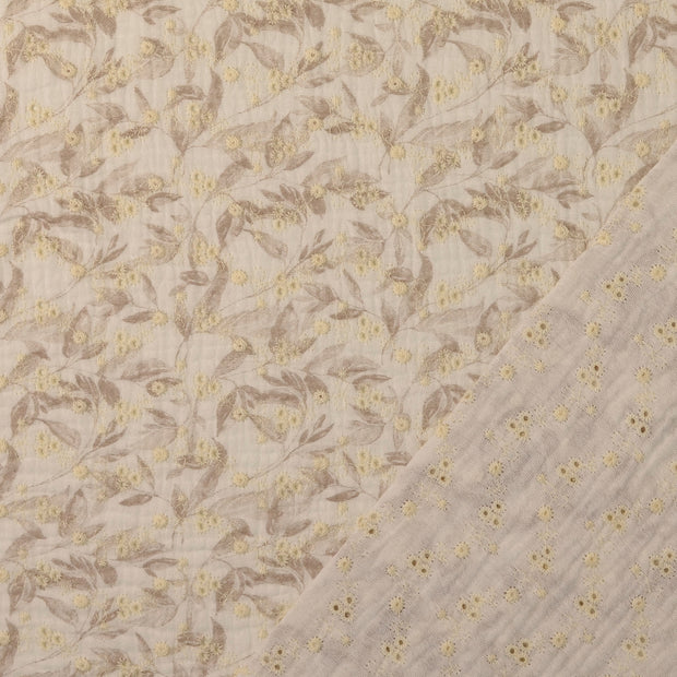 Cotton Poplin fabric Brown embroidered 