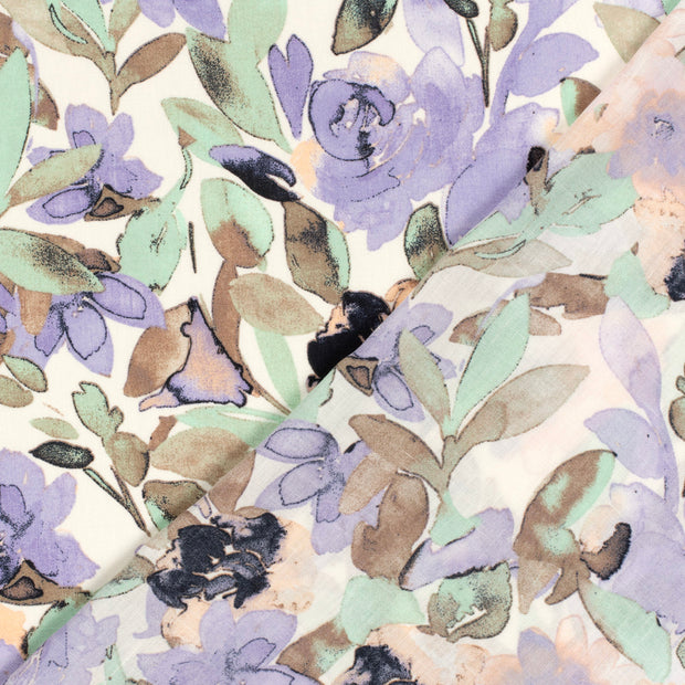 Linen Look fabric Flowers printed 