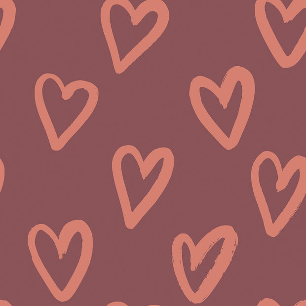 Coral Fleece fabric Hearts Bordeaux