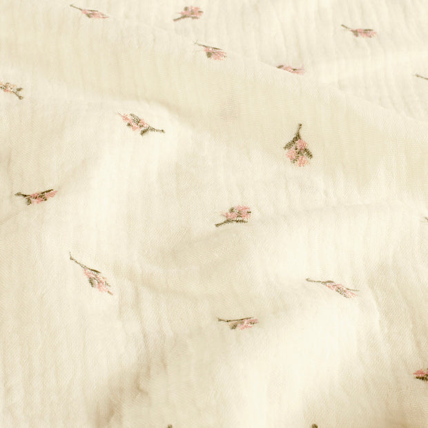 Muslin fabric Flowers Off White