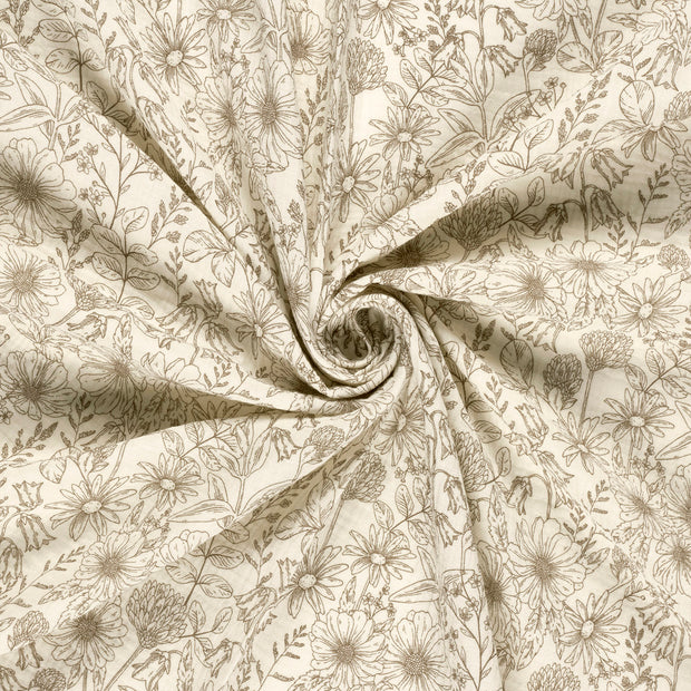 Muslin fabric Off White printed 
