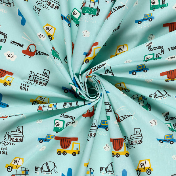 Cotton Poplin fabric Baby Blue printed 
