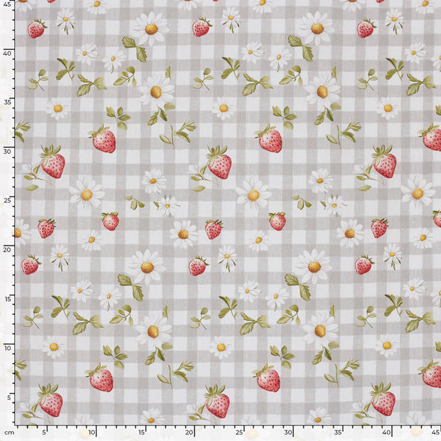 Cotton Poplin fabric Flowers Grey