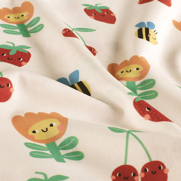 Cotton Poplin fabric Fruits Off White